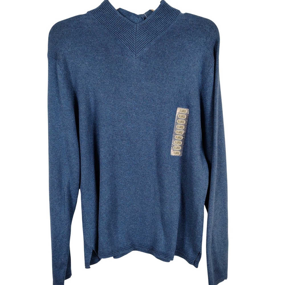 NWT Jeanne Pierre Womens XL Mock Neck Sweater Blue Heather Cotton Preppy Core